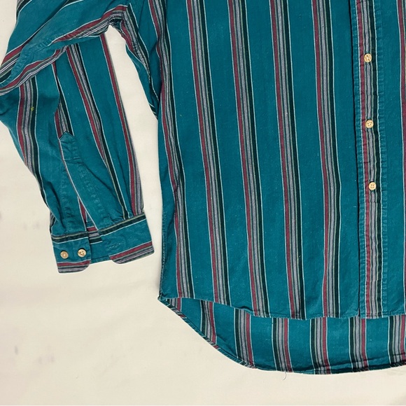 Vintage Men’s Oskkosh B’Gosh Striped Teal Shirt Size Large - Picture 3 of 16